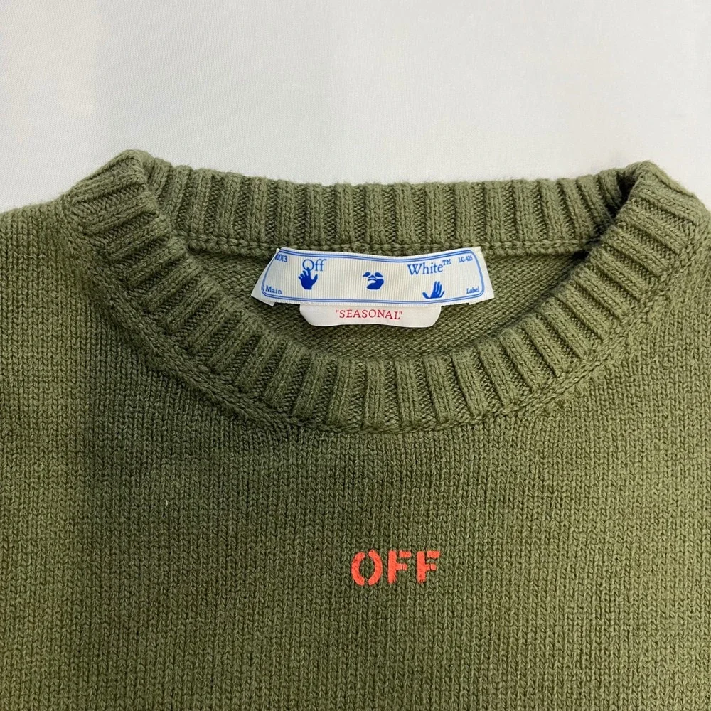 Off-White Sweater Mens Olive Orange Arrows Streetwear Large